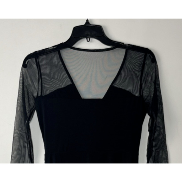 INC Illusion Sleeve Sheath Dress XS Black Sheer Mesh Ruched Cocktail Evening - Picture 4 of 10
